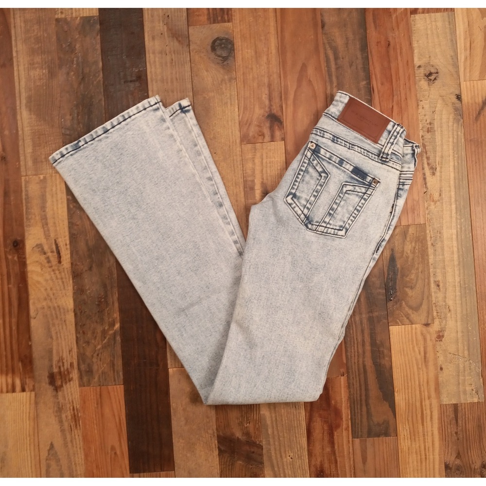 WAISUNZLM Womens Acid Wash Flare Jeans Light‎ Blue Denim Retro 90s Style NWT